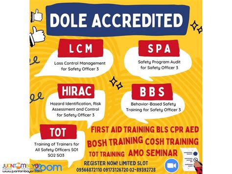 DOLE Accredited Online BOSH for SO1, BOSH and COSH Training.